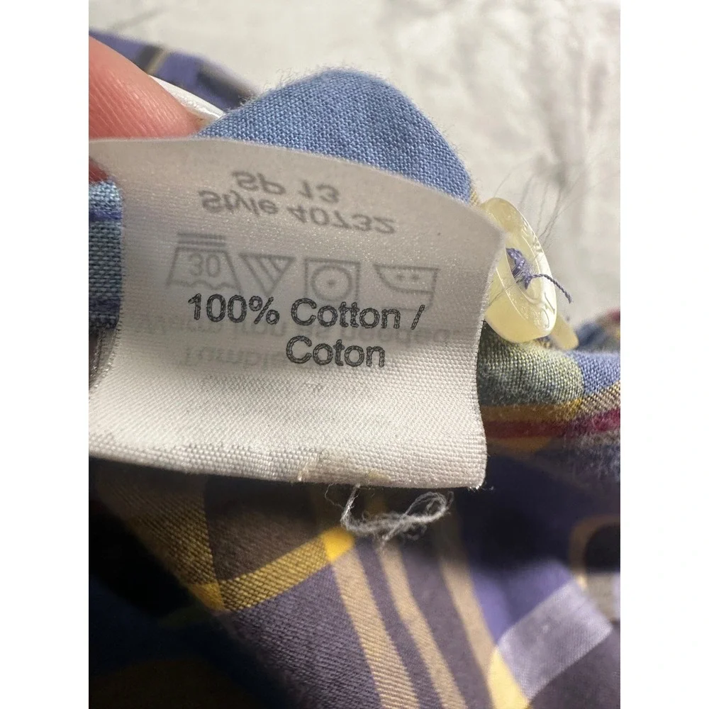 J Crew Shirt Mens M Summer Plaid Tailored Fit‎ Blue Purple Yellow Cotton